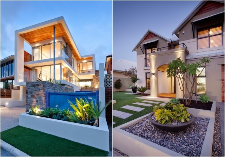 Dizajn predzáhradky-moderne zvýšené postele-rastliny-bielo omietnuté