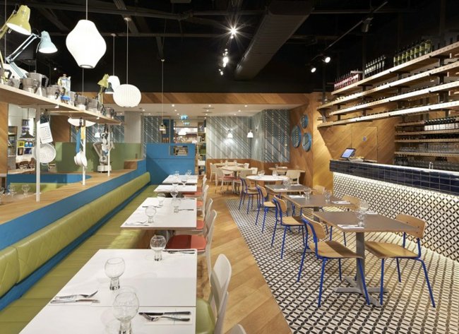 Restauraunt Kent zeleno modrá prevádzka ASK Restauraunt Kent zeleno modrý interiér