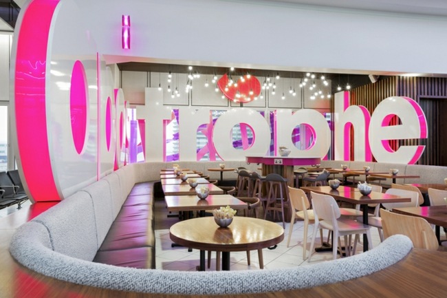 Kaviareň Letisko Anglicko Heathrow Apostrophe Návrh apostrofu kaviarne Heathrow