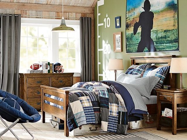 Klasická-zariadenie-miestnosti-nábytku-nápady-pre-chlapčenskú-izbu-zelenú-stenu-farbu