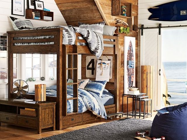Podkrovné drevo-poschodová posteľ-rustikálne-izba pre mládež-súrodenci-chlapci