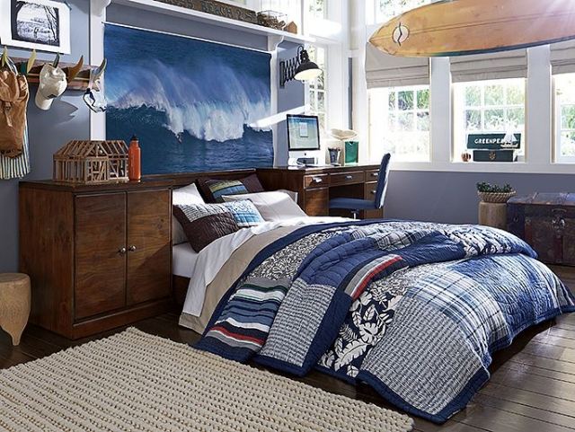 Nástenka-interiér-nápady-chlapci-izba-námorné-surfovanie-vlny-stena-tapeta