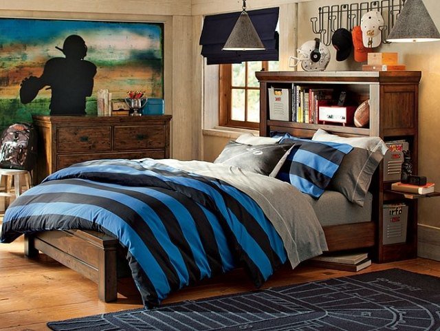 dizajn-koberce-detské-izby-pre-teen-chlapcov-čierne-prúžky-prehoz