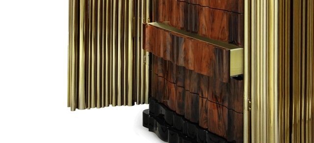 skriňa symfónia leštené mosadzné trubice zásuvky na drevo dizajnová skriňa symfónia leštené mosadzné rúrky zásuvky na drevo