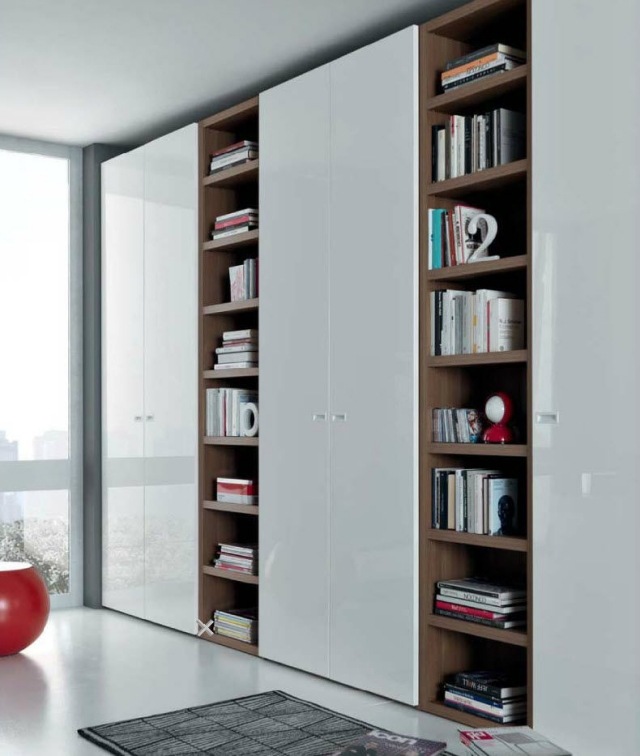 moderná skriňa biely lak s vysokým leskom GABLS141 s knižnicou nápady na šatník biely lak s vysokým leskom GABLS141 s knižnicou