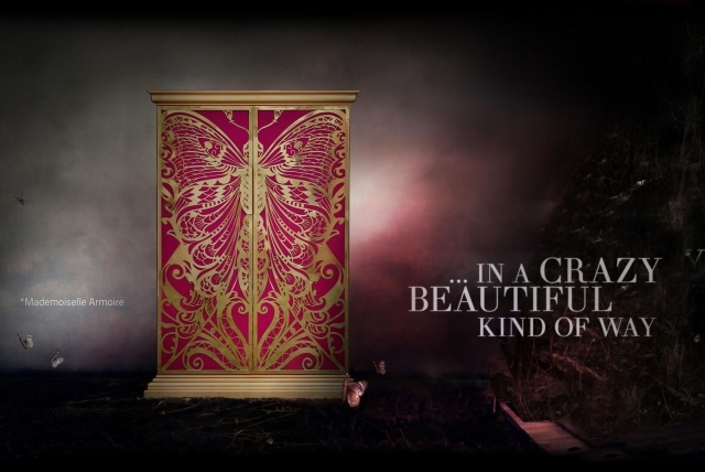 štýl šatníka ružový zlatý motýľ MADEMOISELLE koket štýl šatníka ružový zlatý motýľový dizajn MADEMOISELLE koket