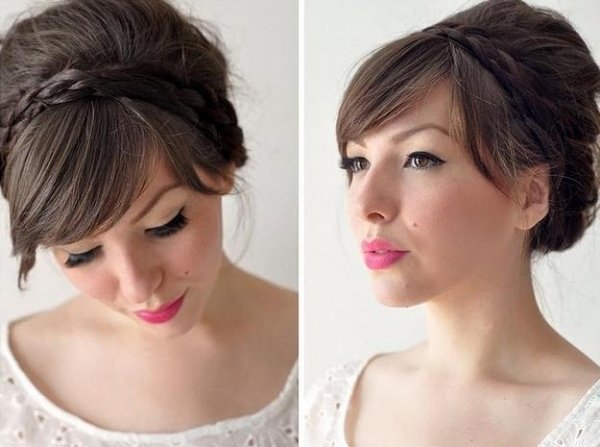 updo nápady-vrkôčiky do vlasov-zapletanie ofiny nápady-vrkôčiky-pás-zapletanie účesu s ofinou