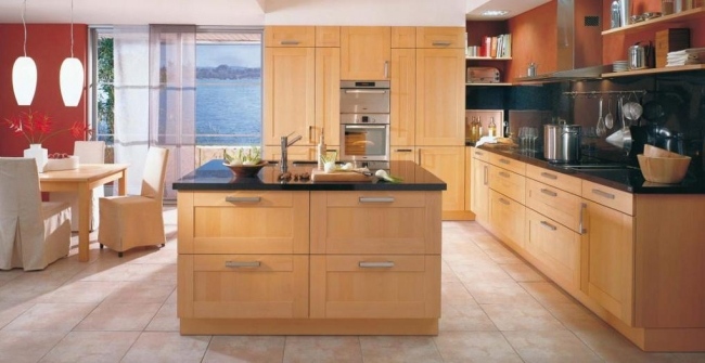 nápady svetlého prírodného dreva na dizajn kuchynského ostrova klasické