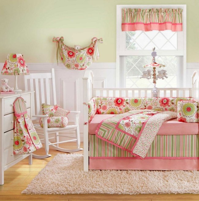 ružové zelené kvety nápady pre deti do detskej izby