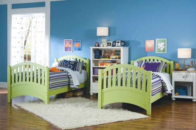 modrá zelená dvojlôžková izba nápady na bývanie detská izba s dvoma lôžkami
