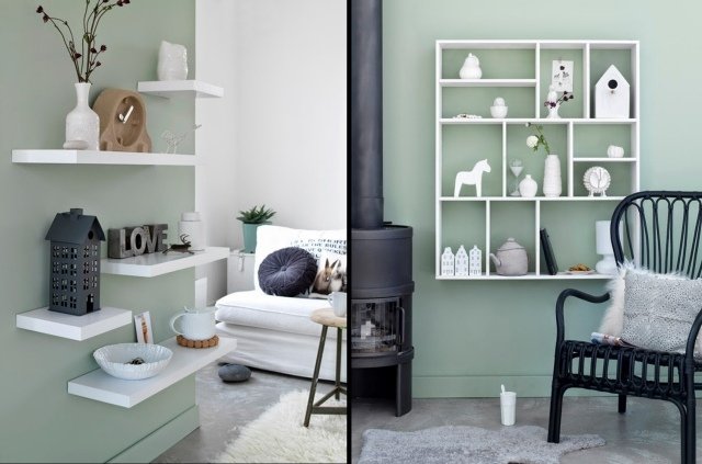 police do obývačky-maľba-nápady-šalvia-zelená-biela