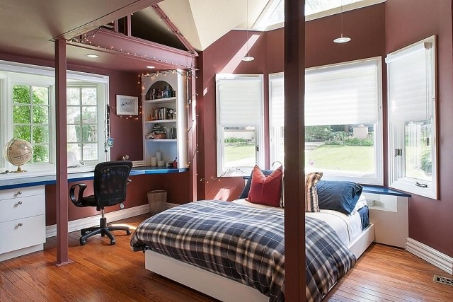 detská izba-izba pre mládež-nápady-farby-hnedo-červené-tóny-rozprávkové svetlá-deco