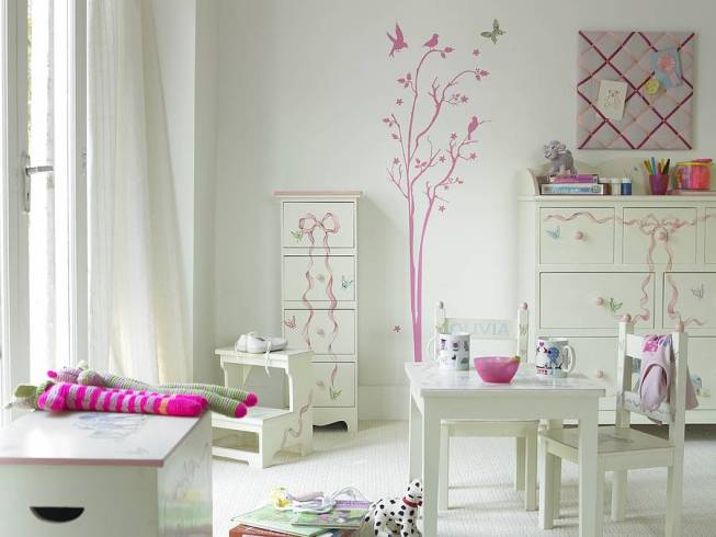 nápady dievča teenager izba zdobenie biele ružové nálepky na stenu