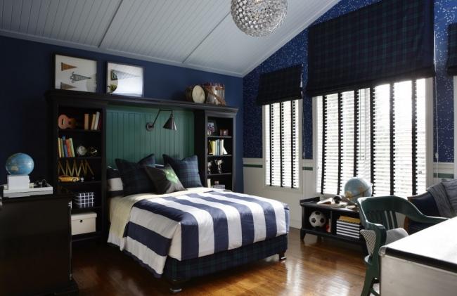 nápady izba chlapec nastaviť modré biele zatemňovacie kolieska