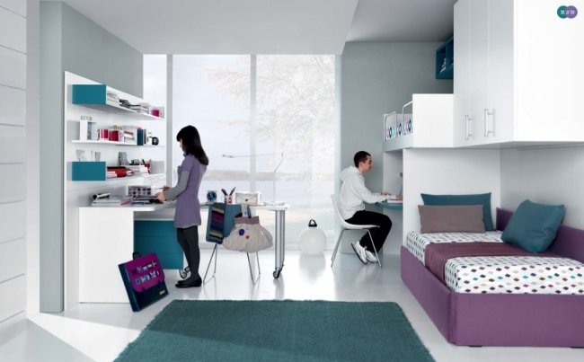 nápady izba pre mladých súrodenci unisex biela fialová modrá