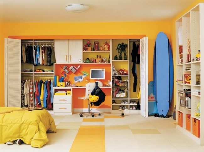 nápady dospievajúci izba chlapec organizácia nástenné jednotky oranžová
