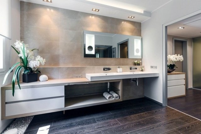 podlahy do kúpeľne drevené podlahové dosky márnosť svetiel