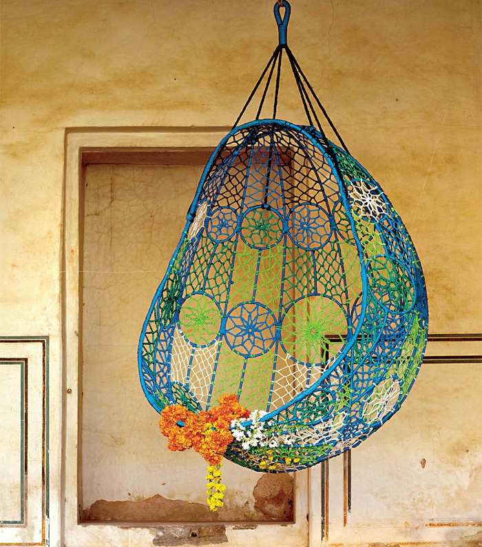 Boho look-hojdačka-pletené-farebné-vlákno