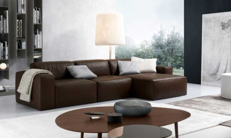 Kožená rohová sedačka v hnedej farbe - luxus a pohodlie v jednom prevedení Kožené rohové sedacie súpravy-kožená sedačka-sedenie-obývačka-konferenčný stolík-ovál