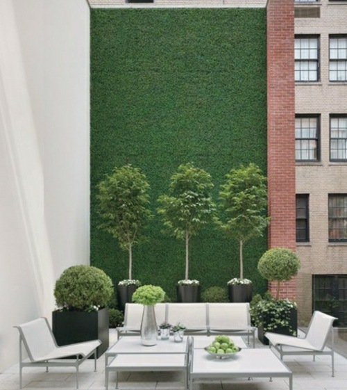 zasadený záhradný nábytok na stenu