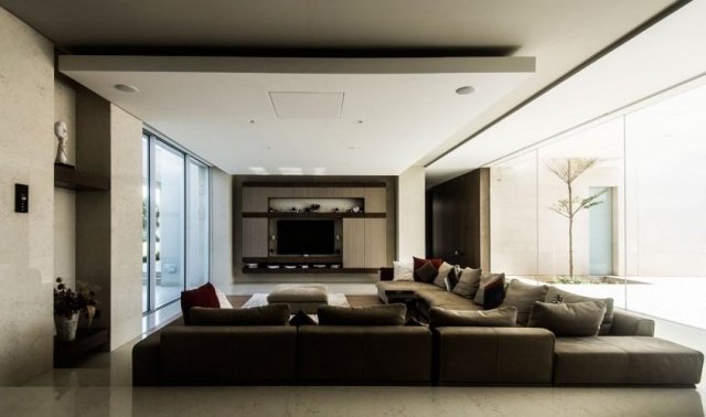 nápady na zariadenie obývačky vytvorte zavesený strop v mužskej atmosfére