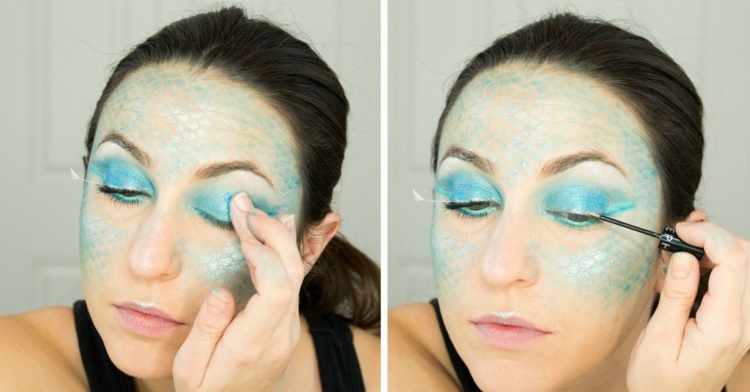 Zvýraznite tvár striebornými očnými linkami a trblietkami halloween tváre make-up trblietavé očné linky dámy kostým