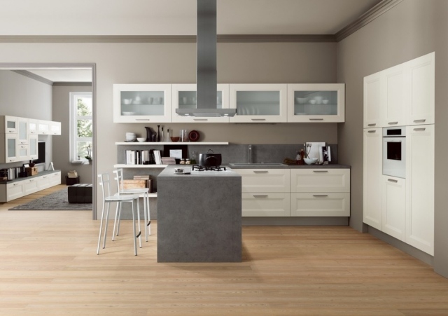 súčasný životný trend vstavaná kuchyňa centrálny odsávač pár vo farbe slonovej kosti