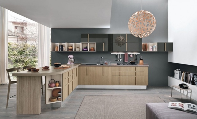 l-koncept kuchyne jednotlivé drevené skrine policový systém