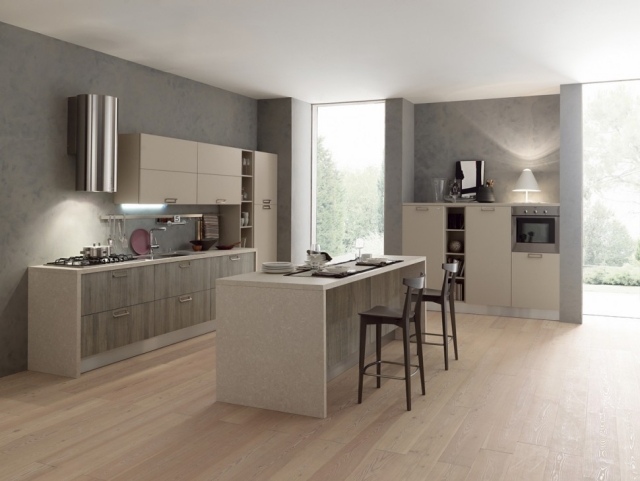 zónová svetlá moderná kuchyňa s jedálenským kútom farebné kombinácie neutrálnych tónov