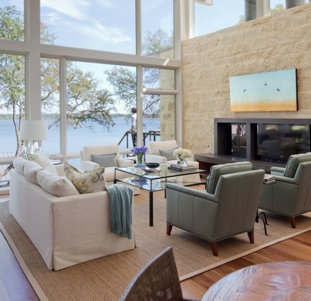 klasická obývacia izba Poťah na sedaciu súpravu Seinwand biely Poťah na obliečku na pohovku Seinwand biela námorná dekorácia sklenená fasáda