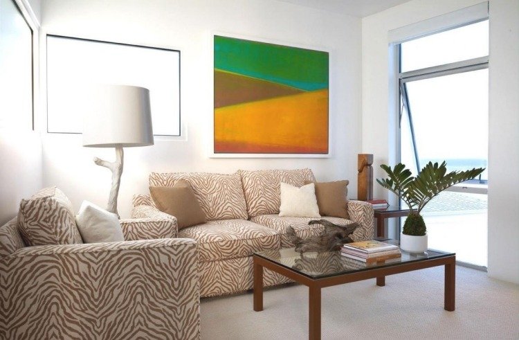 nápady na dekoráciu-obývačka-maľba-stena-žlto-zelená