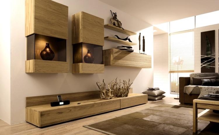 nápady na dekoráciu-obývacia izba-stenová jednotka-akcenty z masívneho dreva