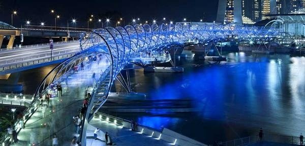 Moderné mosty nástupište z oceľobetónu-Helix Bridge-Singapur