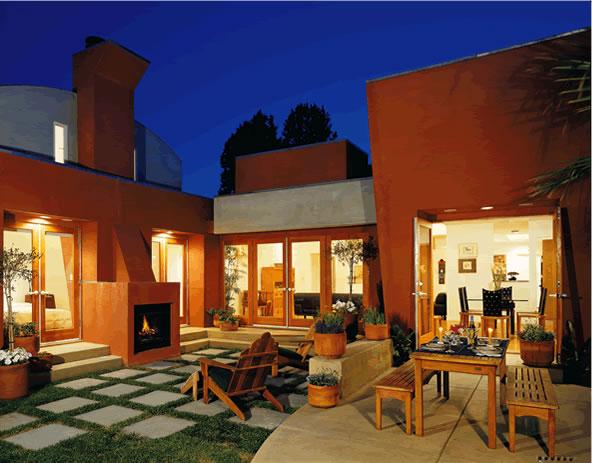 štukový záhradný krb postaviť záhradný drevený nábytok terasa štukový záhradný krb terasa drevený záhradný nábytok