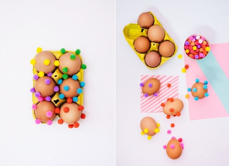 Uvarené natvrdo alebo vyfúknuté vajíčka ozdobte drobnými pomlázkami