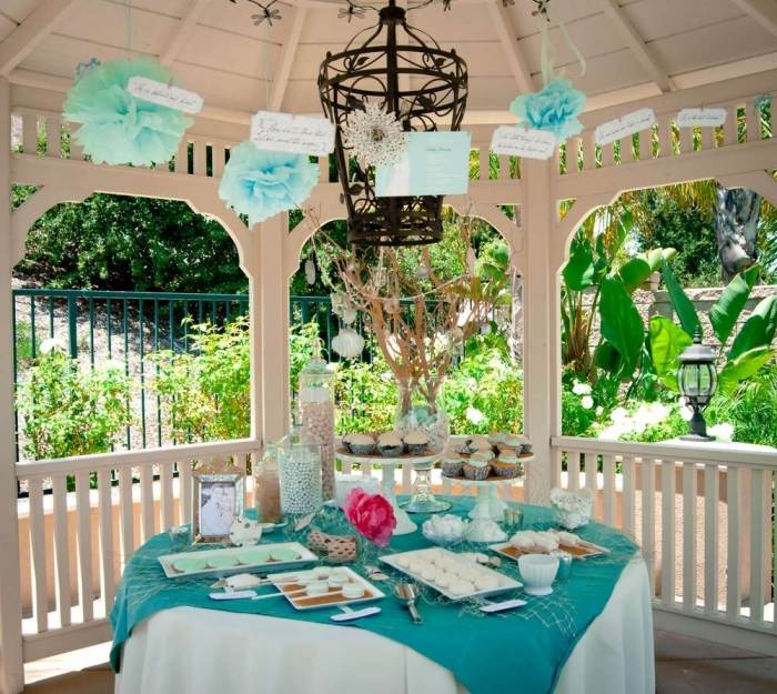 Plážový štýl-svadobná sprcha-pergola-tyrkysovo-biely-luster-dekoratívny