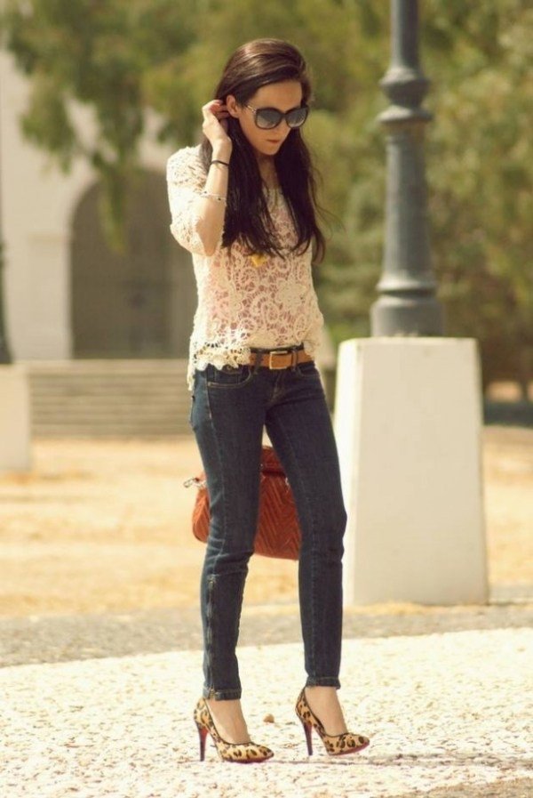 Čipkovanú blúzku je možné kombinovať s jeggings jeggings-women-fashion-2014-jeseň-nápad
