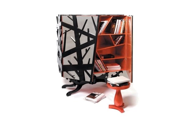 Dizajn nábytku inšpirovaný prírodou Forest Cabinet-súčasný červeno-čierny vzor Červený čierny vzor nábytkového vetva stromu Lesnícky kabinet inšpirovaný prírodou