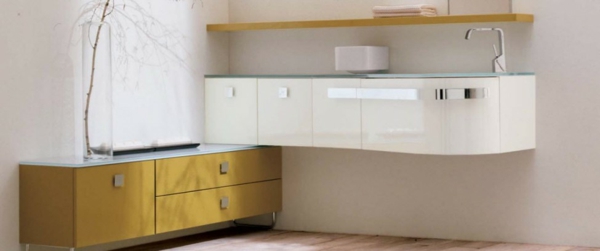 Nábytková sklenená márnosť drevená podlaha Bluform