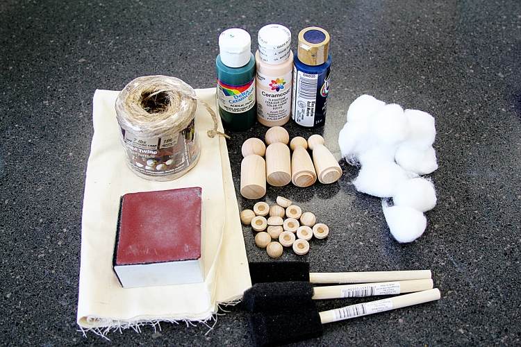 užitočné materiály pre kreatívne vianočné ozdoby a dekorácie Nápady na vianočné dekorácie-urob si sám-betlehem-prírodné-materiály-farba-drevené figúrky