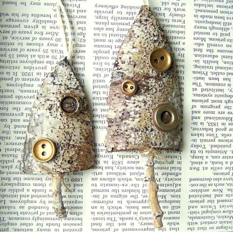 Vianočné dekorácie z brezovej kôry a malých gombíkov vianočné dekorácie-nápady-urob si sám-vianočné dekorácie-miska-strom-brezová-gombíky-vinobranie