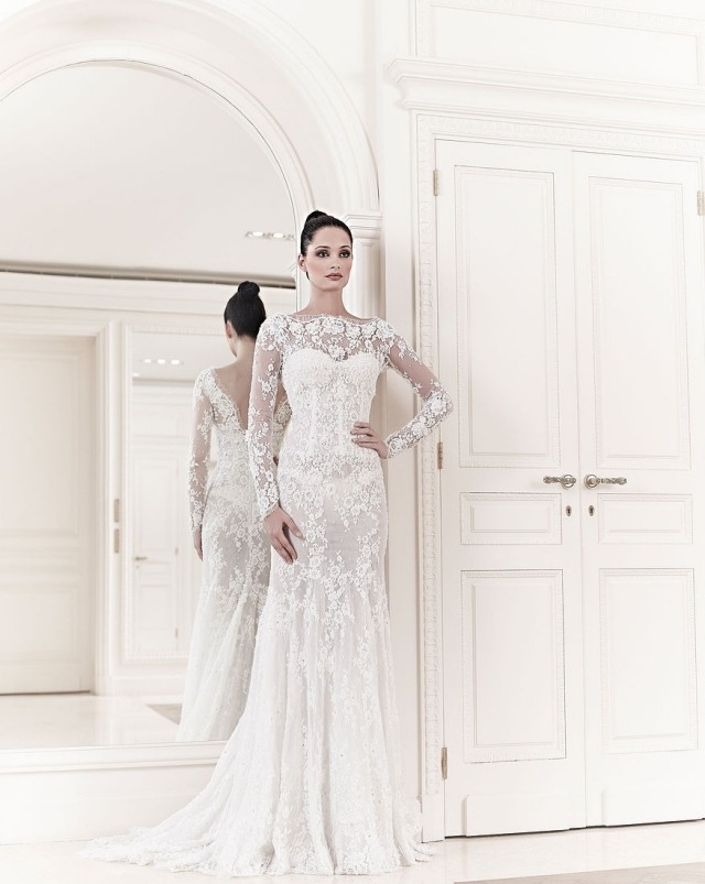 svadobné šaty 2014 zuhair murad bodycon krajka dlhé rukávy svadobné šaty 2014 zuhair-murad-postava-objímanie-čipka-dlhé rukávy