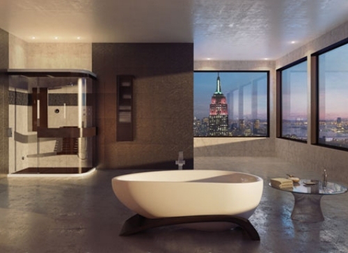 Dizajnová vaňa s drevenými nohami maax pre modernú kúpeľňu