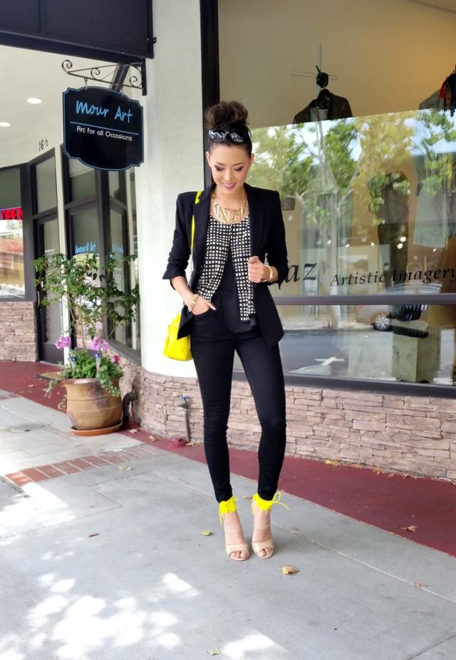 Okoreňte čierny outfit žltými doplnkami outfit-inšpirácie-jeseň-čierne-šaty-žlté-doplnky