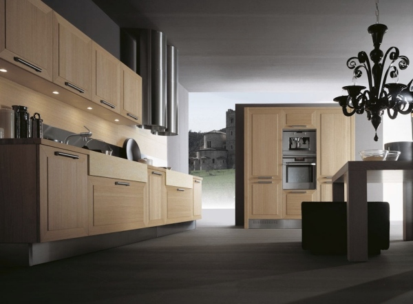 Interiér kuchyne moderného dizajnu v svetlej farbe dreva Farba svetlého dreva moderný dizajn interiér kuchyňa moderná