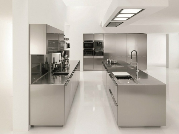 Nerezový kuchynský ostrovček dizajn plánu skriniek osvetlenie Osvetlenie kuchynských ostrovčekov z nerezovej ocele