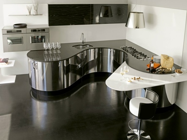 moderný kuchynský ostrovček s kovovým predným sedením moderná kuchynská ostrovná barová stolička vstavané spotrebiče