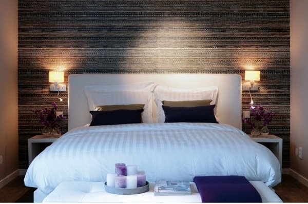 Nápady na dizajn interiéru spálne stena Nápady na dizajn čelo postele na stenu