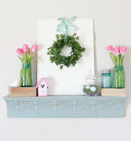 jarné dekorácie zaváraninové poháre ružové tulipány rustikálna jarná dekorácia zaváraninové poháre ružové tulipány