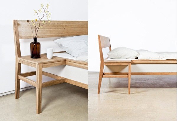 nápady nočný stolík s neobvyklým dizajnom navyše k posteli